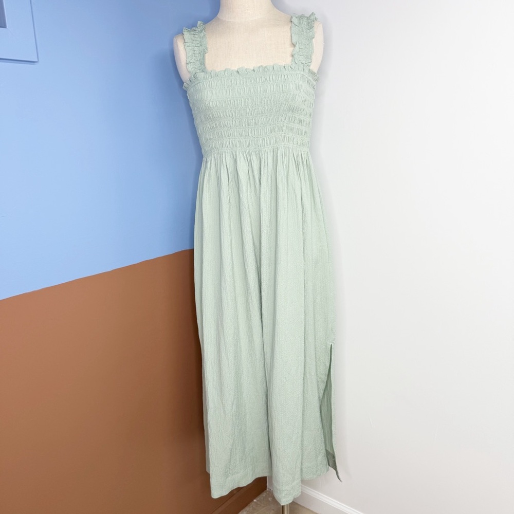 Calvin Klein Sage Green Smocked Midi Dress Size‎ 4